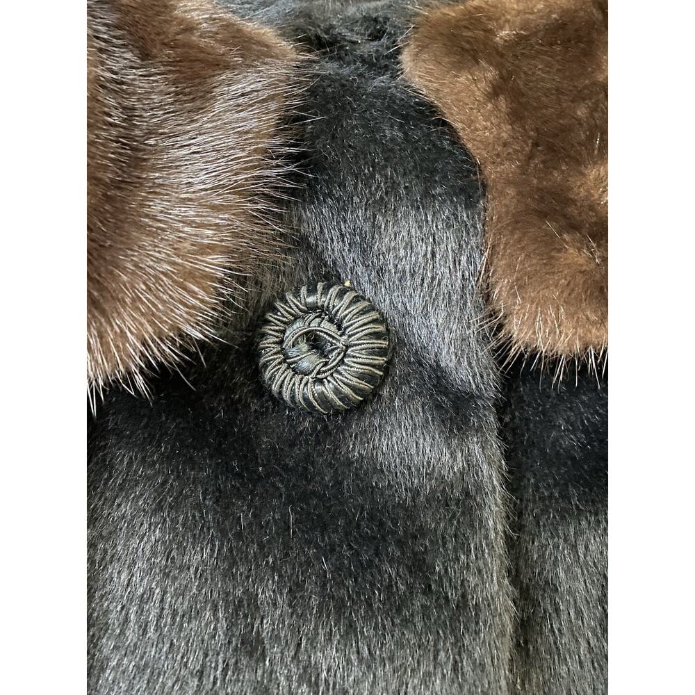 1950s 60s Black Mink Collar Fur Swing Coat Mad Men Mod Trapeze Women’s S M - Picture 6 of 11